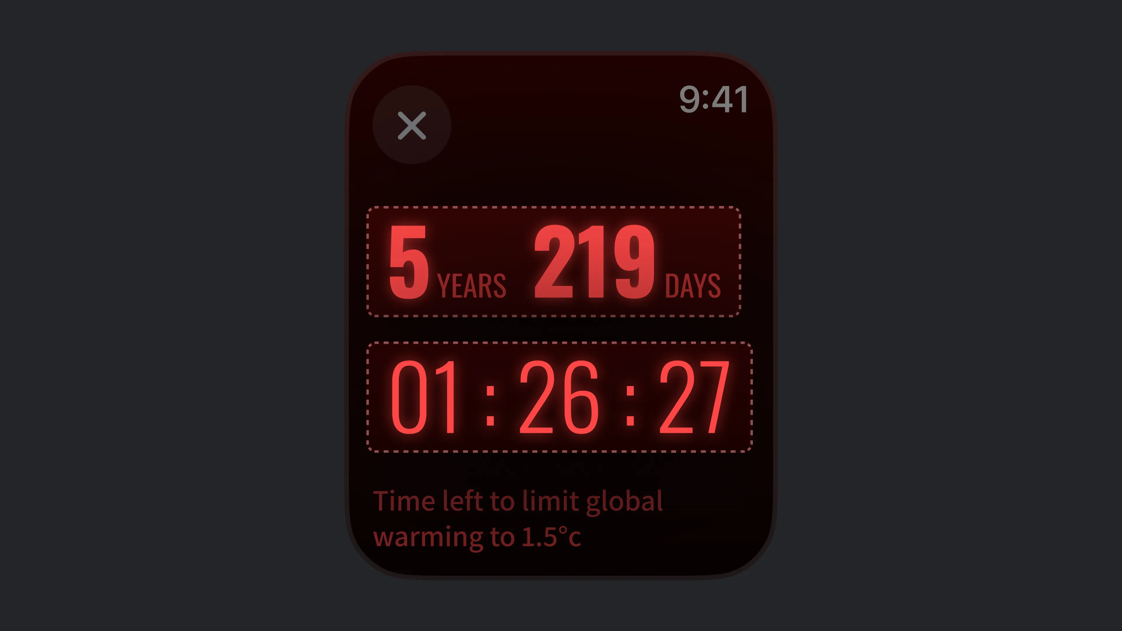 An Explanatory disection of the deadline view. The years and days are one component, and the countdown displaying hours, minutes and seconds is another component